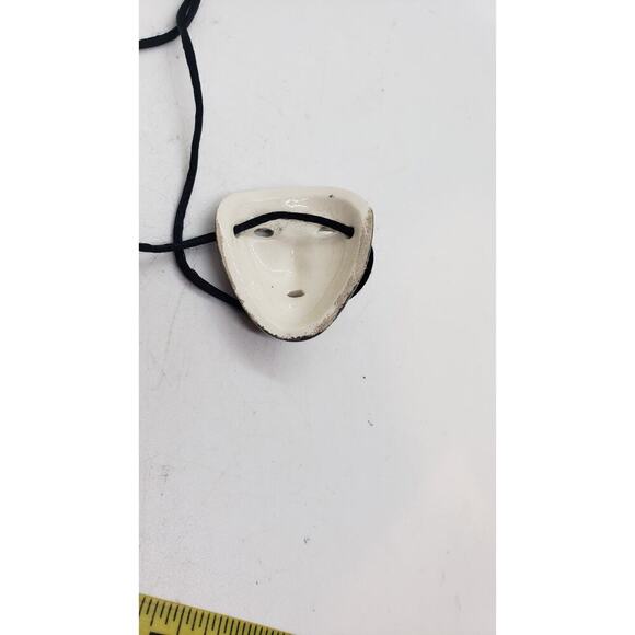 Vintage Face Mask Pendant Necklace Silver Ceramic Mardi Gras Scream Anime - Picture 7 of 9